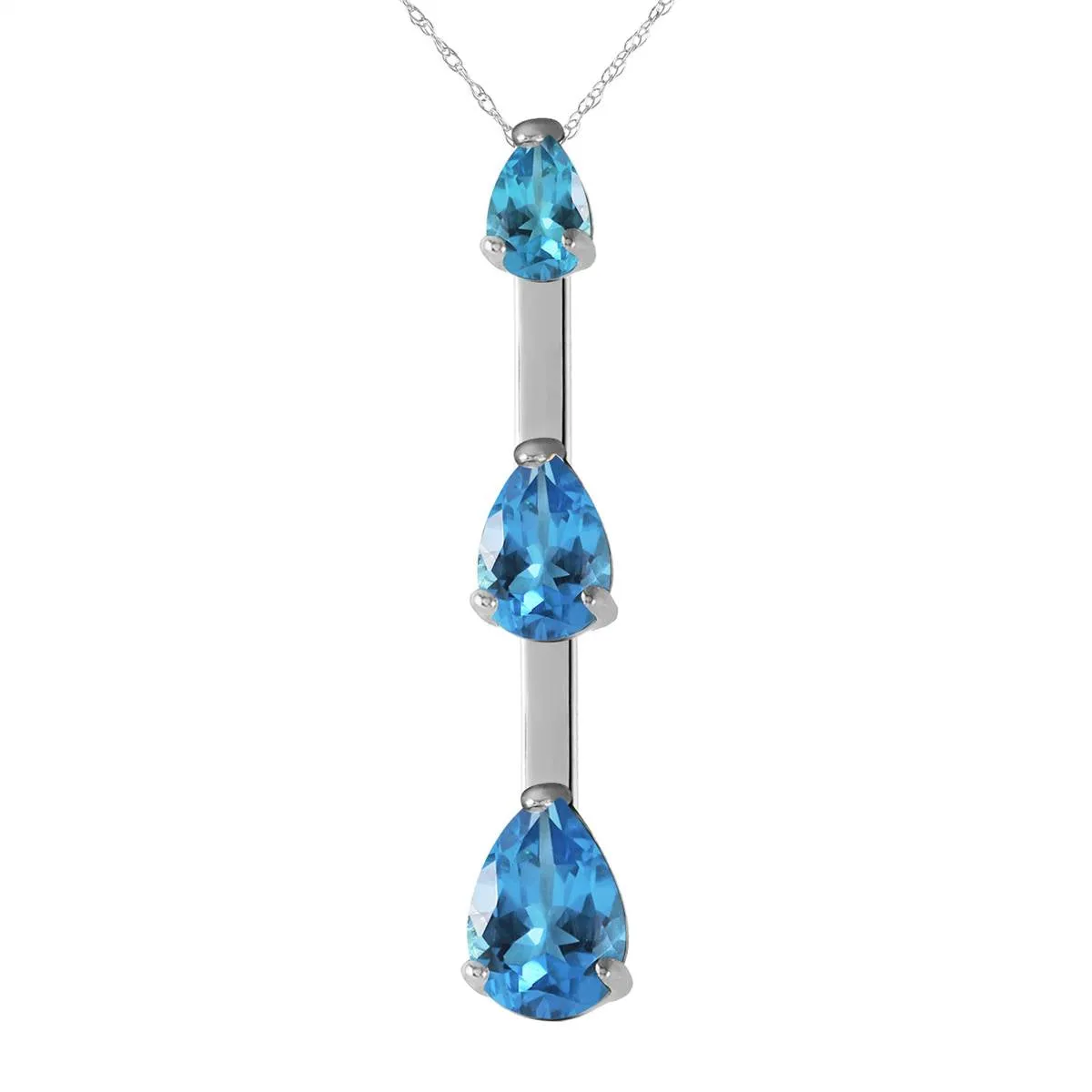 1.71 Carat 14K Solid White Gold Believe In Hope Blue Topaz Necklace