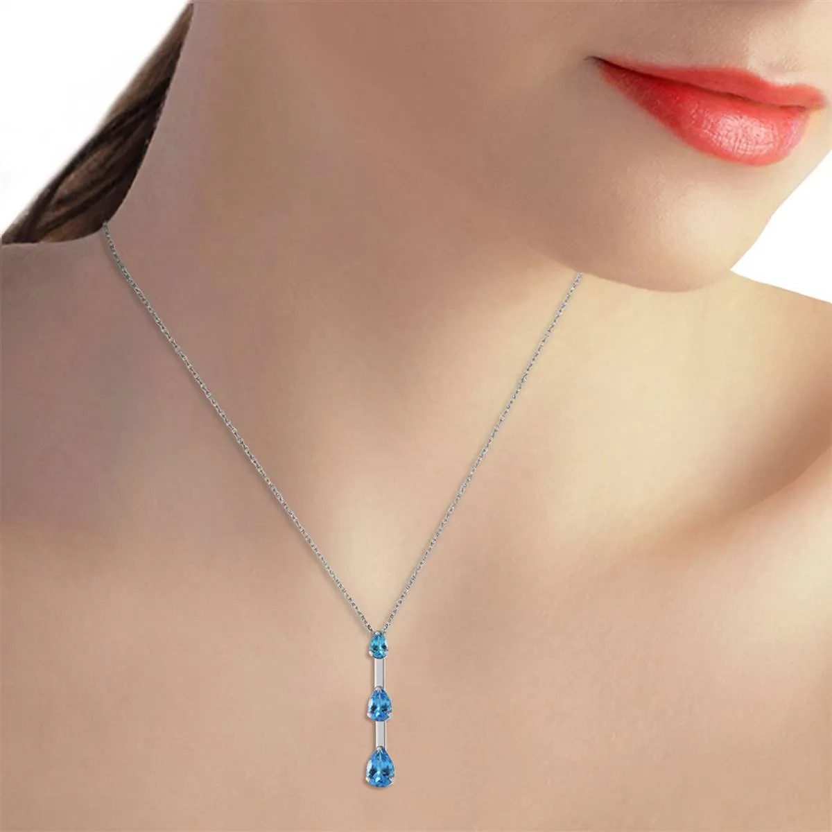 1.71 Carat 14K Solid White Gold Believe In Hope Blue Topaz Necklace