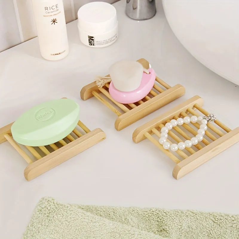 1pc EcoFriendly Bamboo Soap Dish  Prevent Mildew Drain Soap