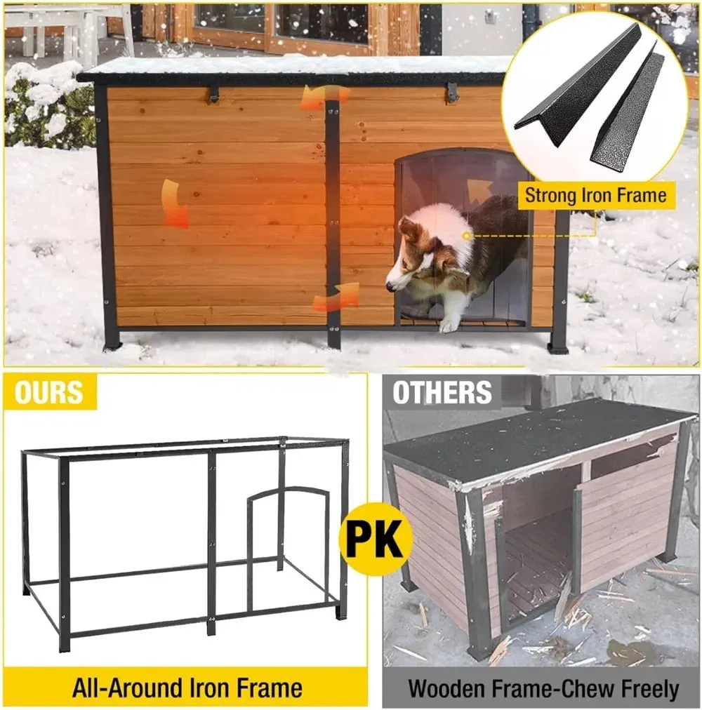 59" Large Insulated Dog House with Liner - Waterproof Winter Kennel for Outdoor & Indoor Use