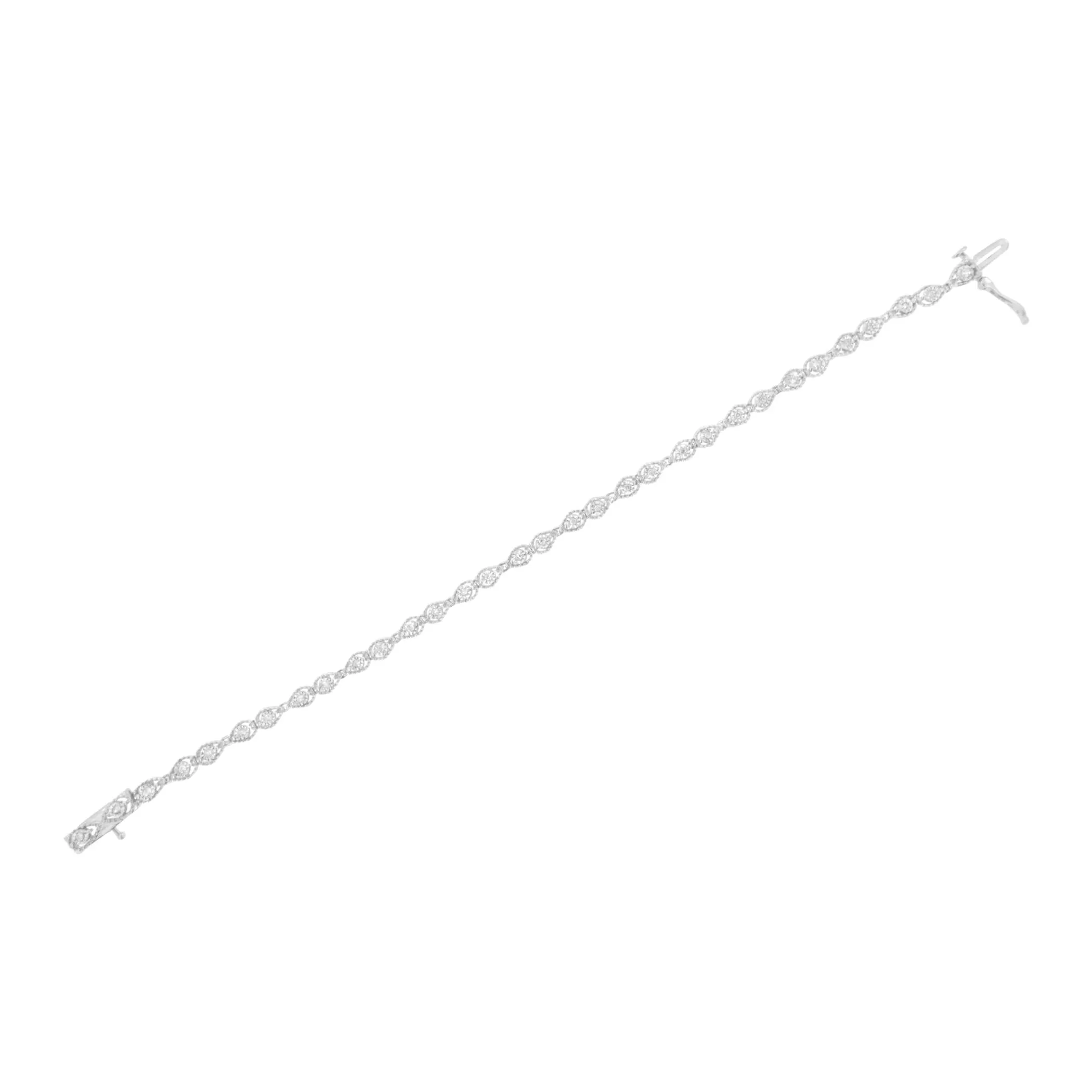 .925 Sterling Silver 1/2 cttw Miracle-Set Diamond Pear Shaped Link Bracelet (I-J Color, I3 Clarity) - Size 7.25"