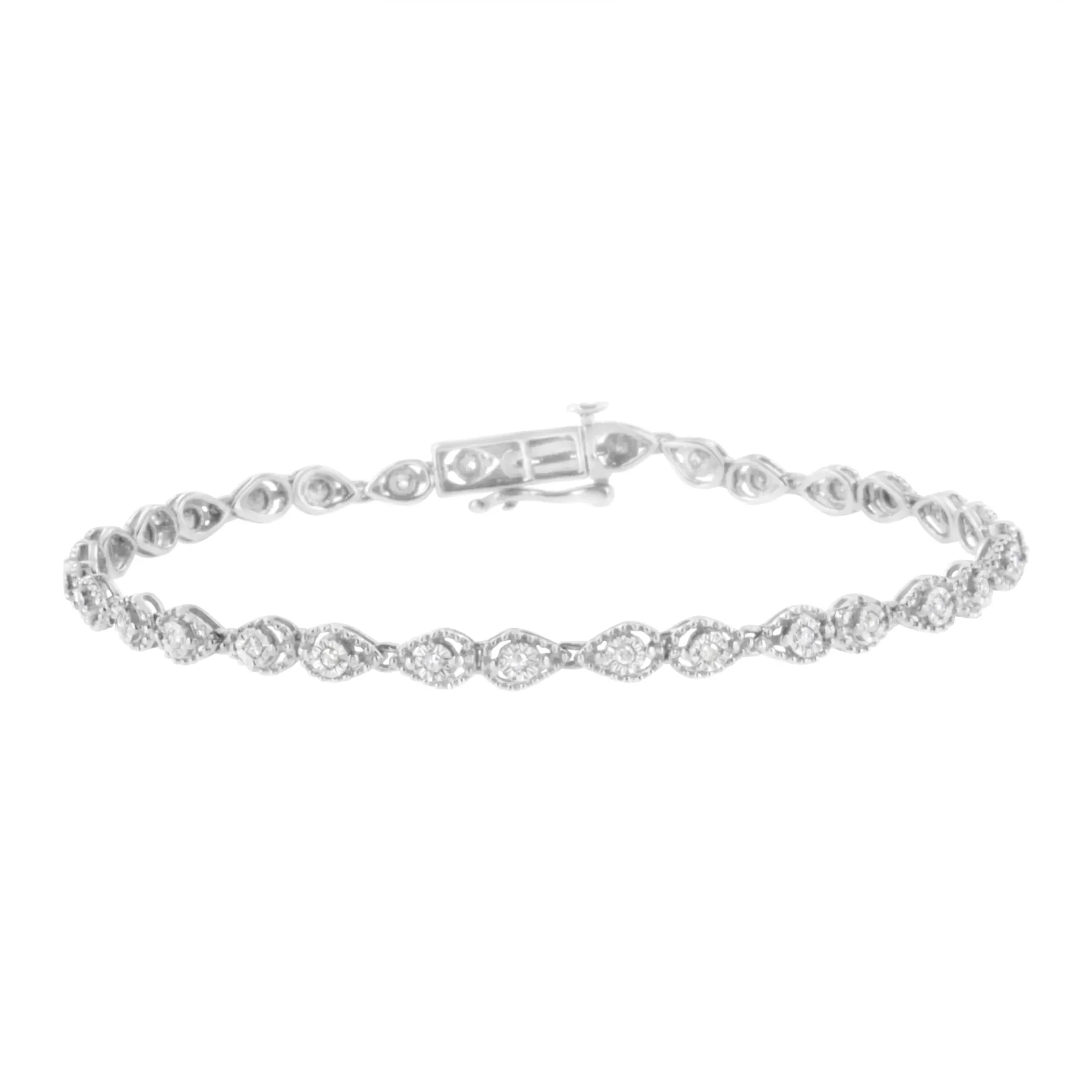 .925 Sterling Silver 1/2 cttw Miracle-Set Diamond Pear Shaped Link Bracelet (I-J Color, I3 Clarity) - Size 7.25"