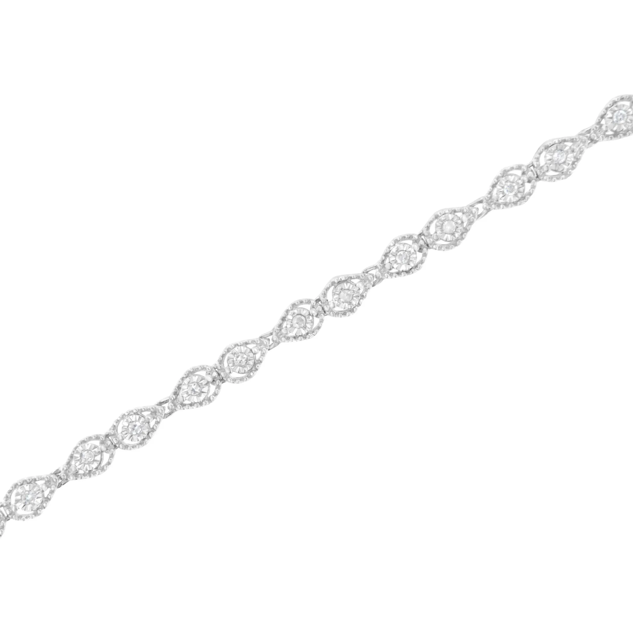 .925 Sterling Silver 1/2 cttw Miracle-Set Diamond Pear Shaped Link Bracelet (I-J Color, I3 Clarity) - Size 7.25"