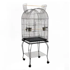 Black Bird Cage with Perch On Stand Slide Out Tray Wrought Iron