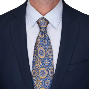 Blue and Yellow Chartres Cathedral Duchesse Silk Tie