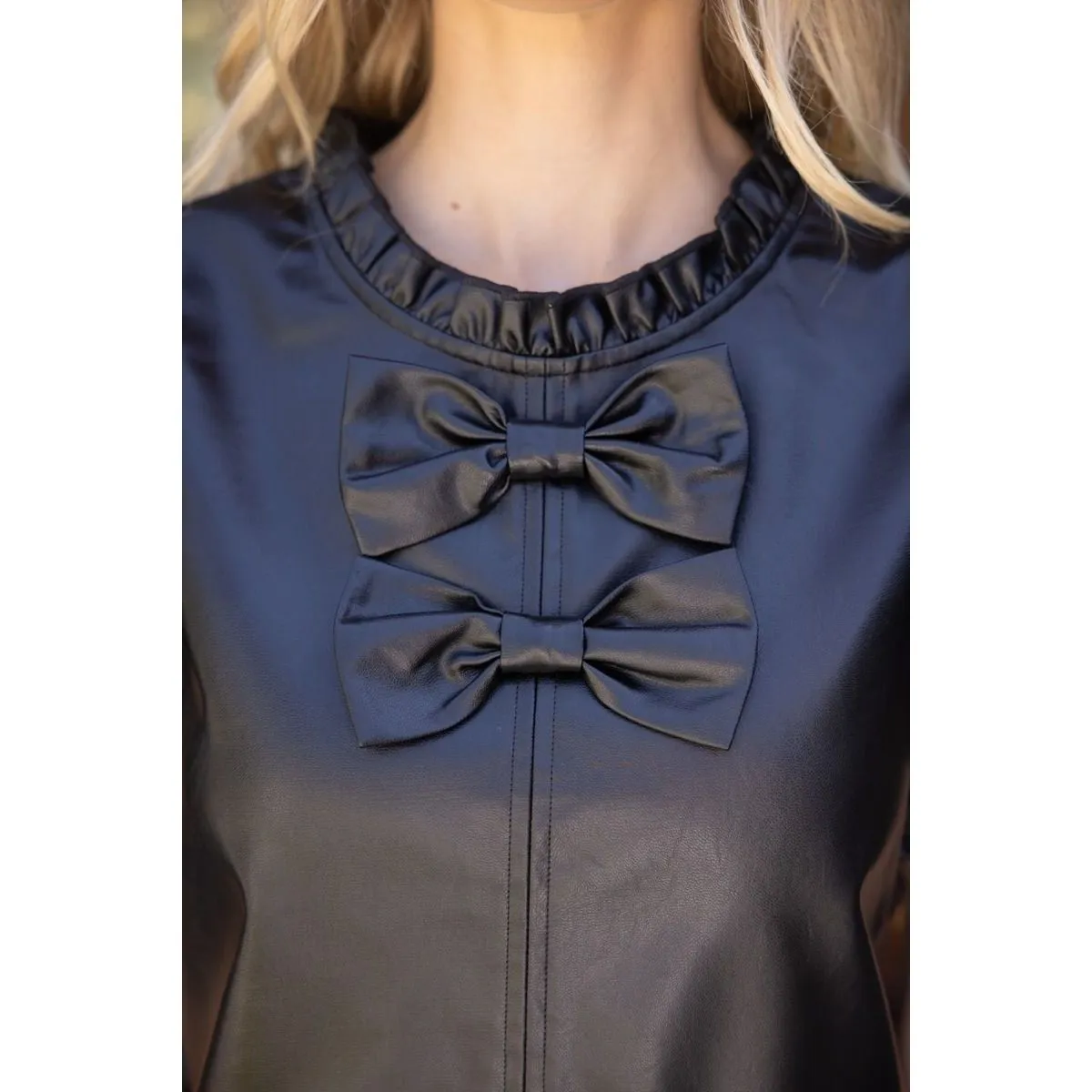 Calista Leather Ribbon Ruffle Detail VOY Dress