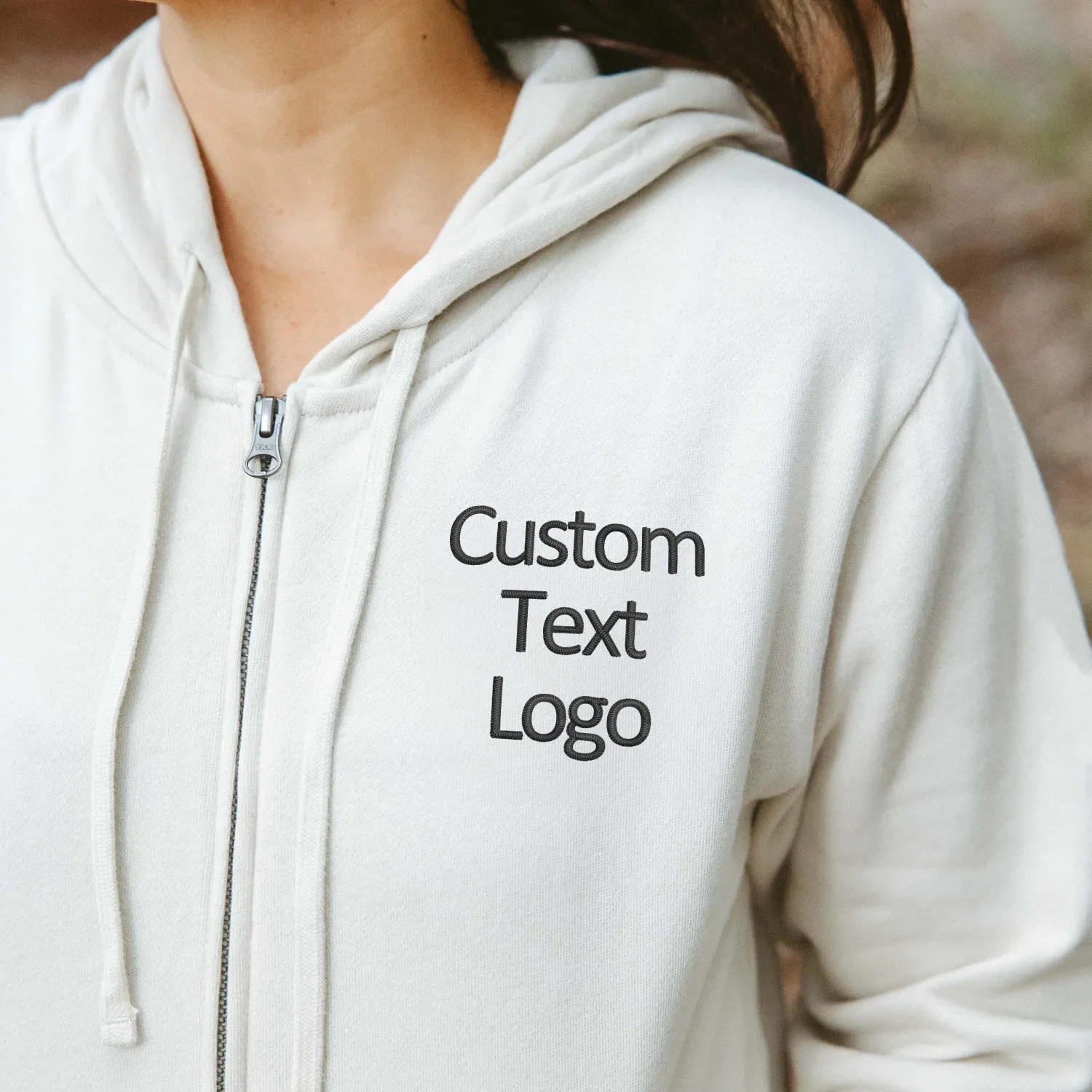 Custom Embroidered Logo Text Zip Up Hoodie