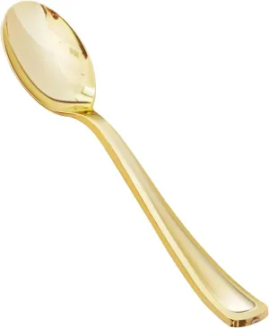 Cutlery Silverware Extra Heavyweight Disposable Flatware Spoons Gold