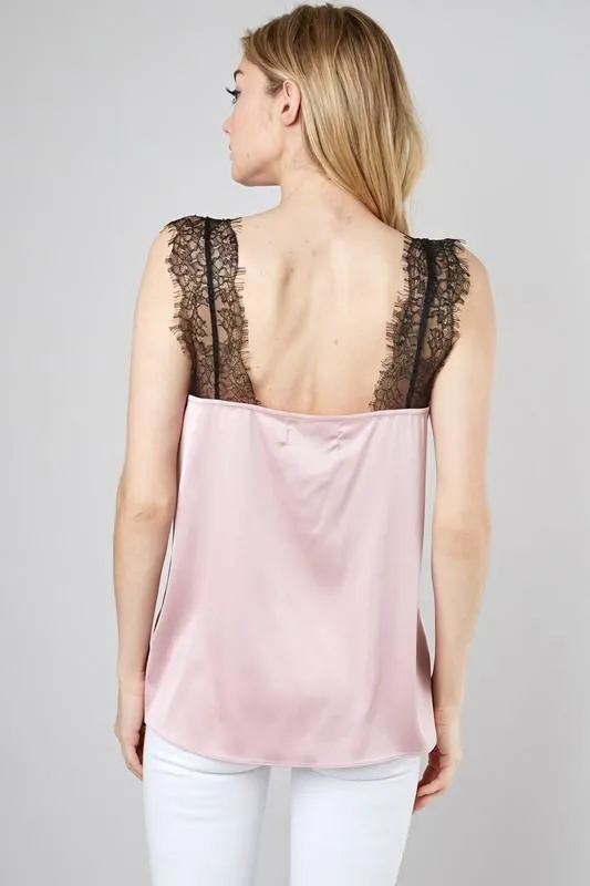 Delicate Lace Satin Cami: Blush