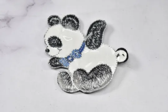 Embroidered Bear Patch with Soft Fabric | Black and White Bear With Bow Tie| Iron-On Patch Embroidered | DIY Fashion | Cute Teddy Bear Patch