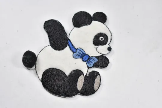 Embroidered Bear Patch with Soft Fabric | Black and White Bear With Bow Tie| Iron-On Patch Embroidered | DIY Fashion | Cute Teddy Bear Patch