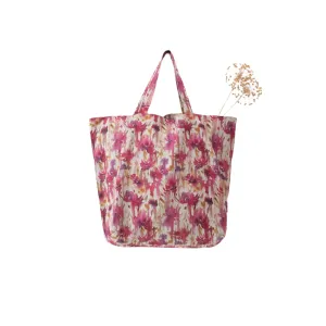 Fuchsia Flowers on Large Natural Linen Bag