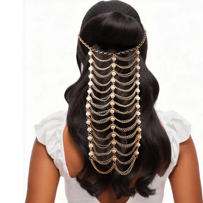 Gold and Pearl Hair Chain