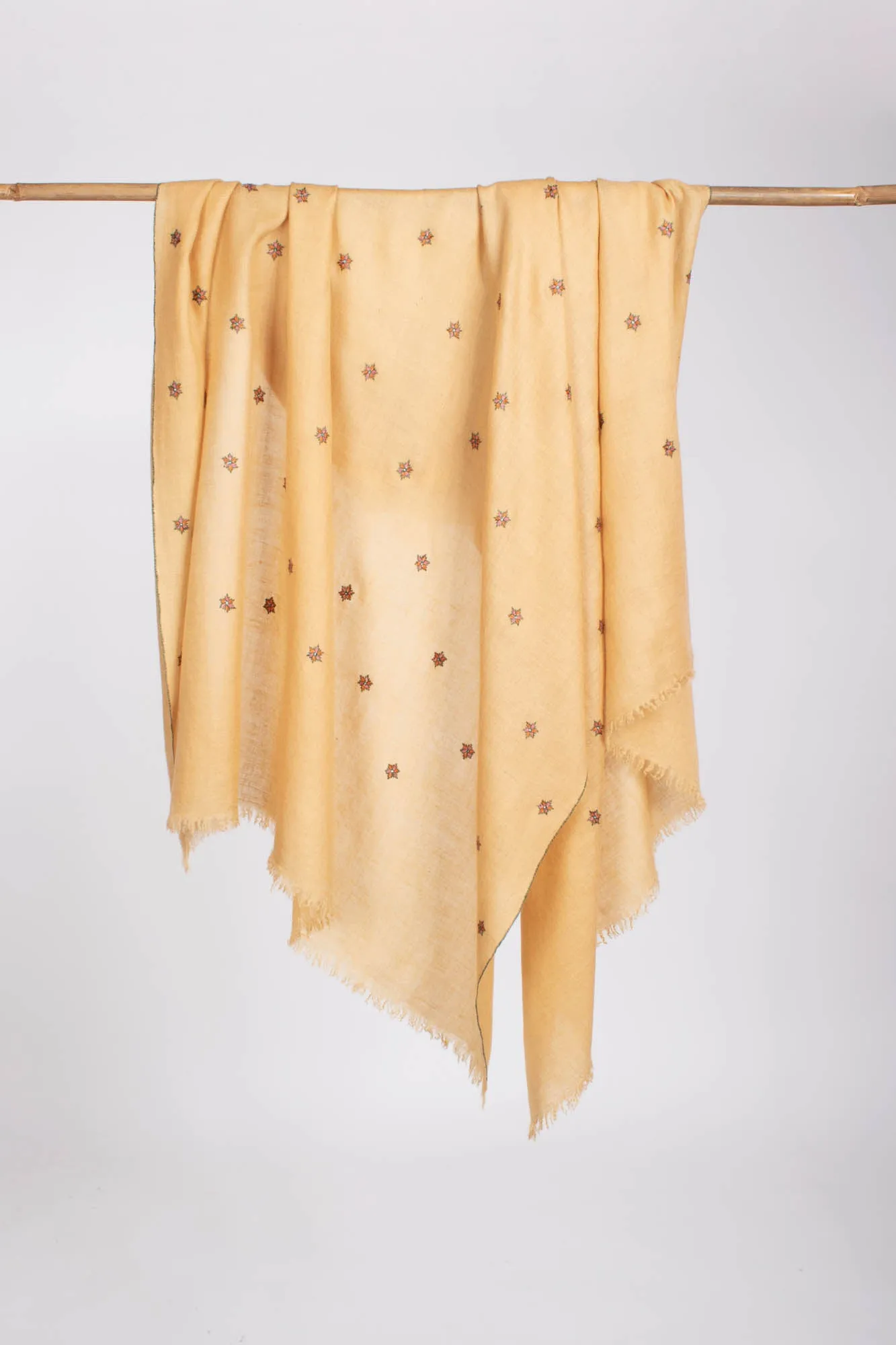 Gold Color Star Embroidered Pashmina Shawl with a Minimalist Touch - ARCADIA