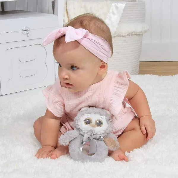 Lil' Owlie Plush Gray Owl Soft Ring Rattles - 6 Pack