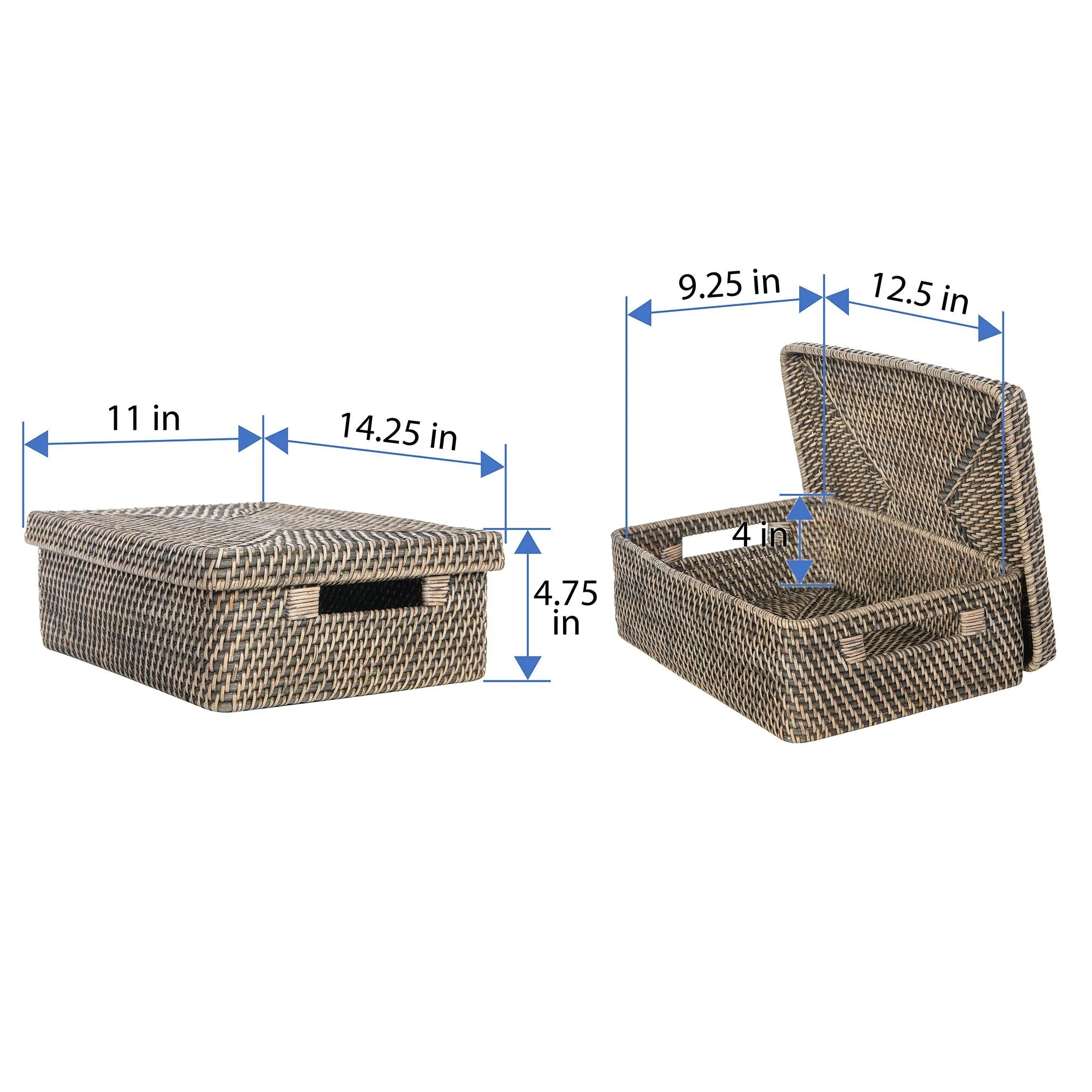 Loma Rectangular Rattan Storage Box and Decorative Shelf Storage Basket with Lid