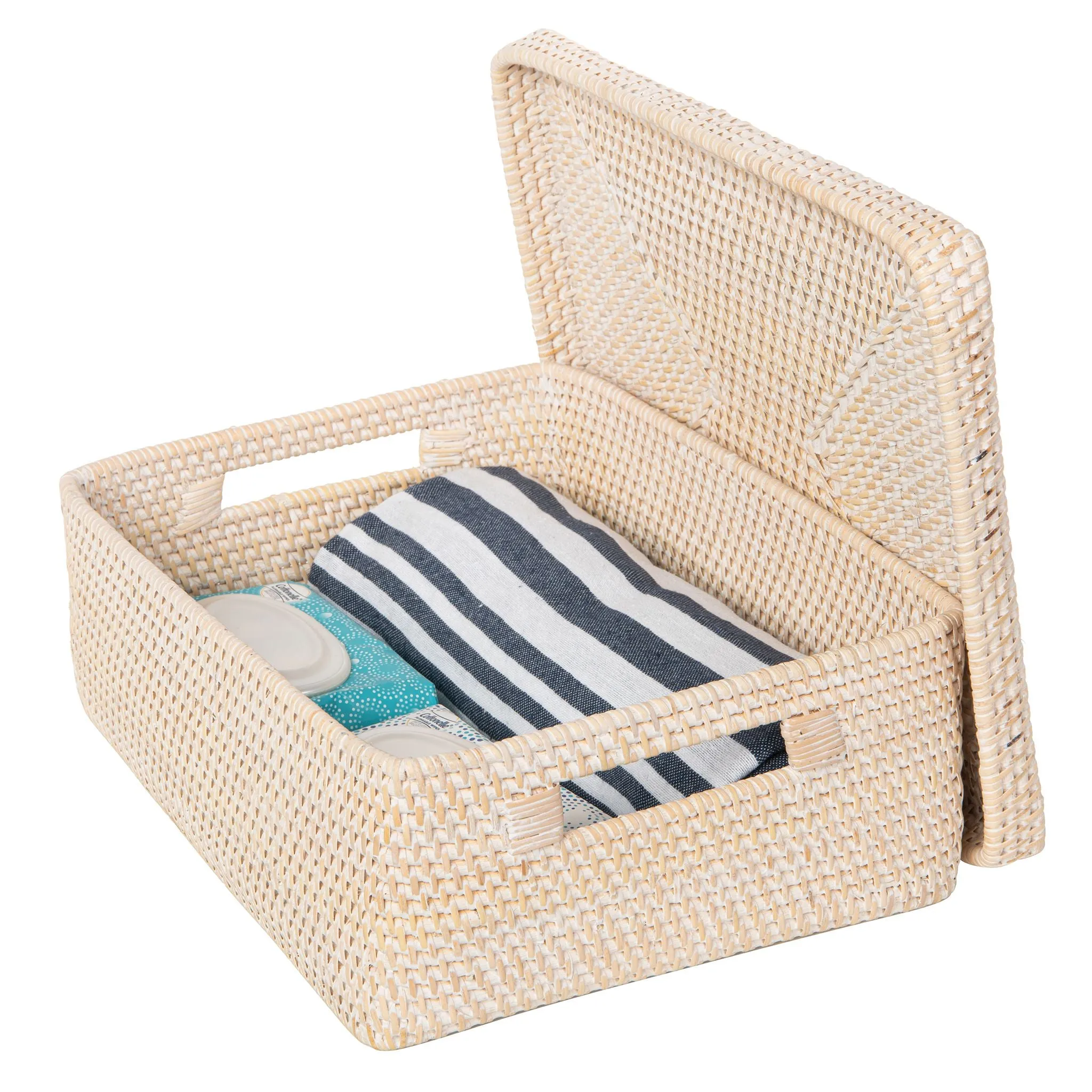 Loma Rectangular Rattan Storage Box and Decorative Shelf Storage Basket with Lid