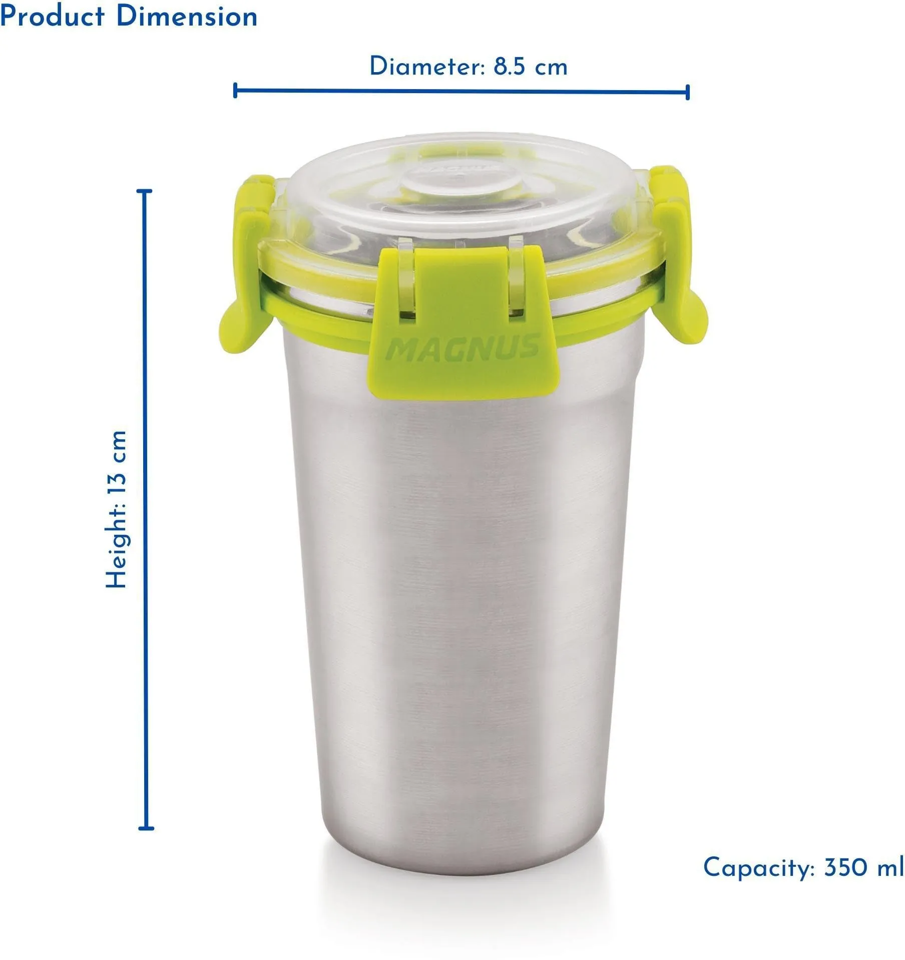 Magnus Stainless Steel Matte Klip Lock Tumbler with Lid and Straw - 350ml | Leak-Proof & Airtight Tumbler - Ideal for Travel, Office, Kids | Perfect for Juice, Buttermilk