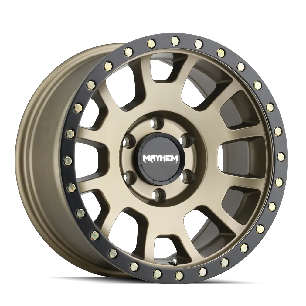 MAYHEM 8302 | MATTE GOLD W/ MATTE BLACK LIP | 6x139.7 | 17x8.5 | 0mm