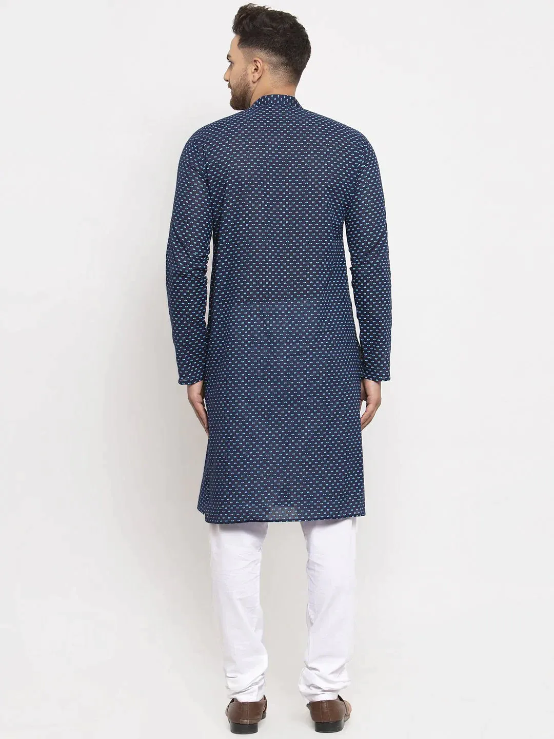 Men Blue Cotton Printed Kurta Only