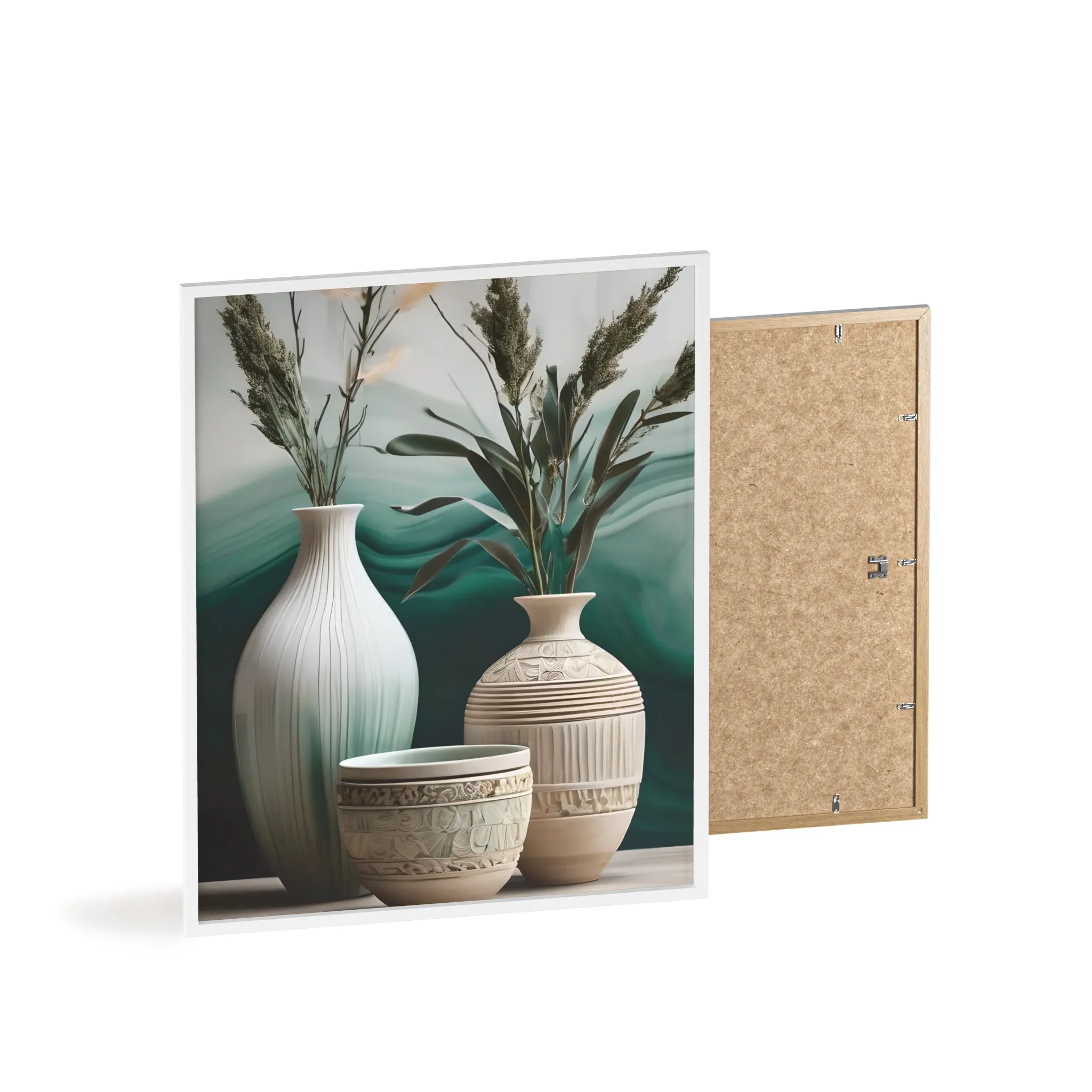 Sage Bowls Poster with Wooden Frame Curated By Artisan & Blooms