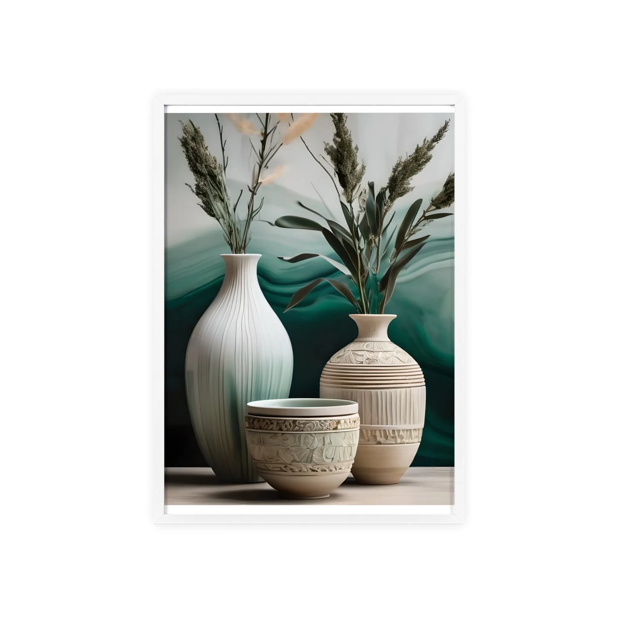 Sage Bowls Poster with Wooden Frame Curated By Artisan & Blooms