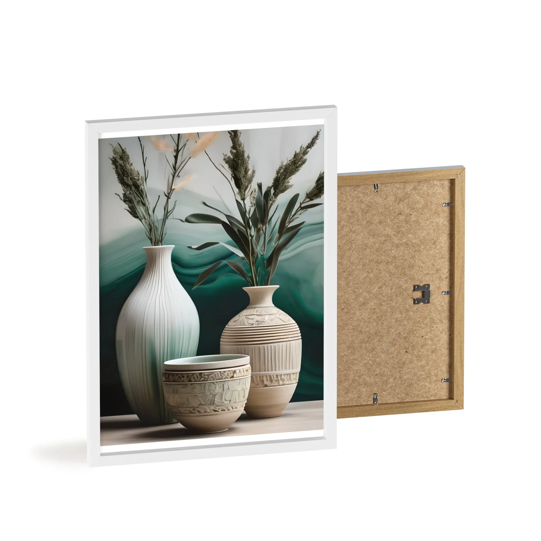 Sage Bowls Poster with Wooden Frame Curated By Artisan & Blooms