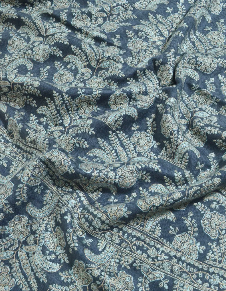 Spruce Blue Pashmina Embroidered Jamavaar Shawl 5585