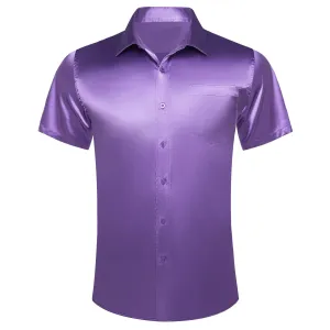 Ties2you Dress Shirt Design Orchid Purple Solid Mens Short Sleeve Button Up Shirt