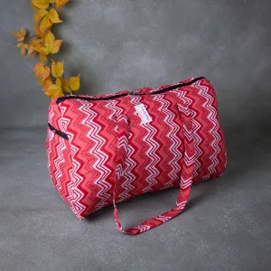 Weekender Travel Bag Red Pink Colour with Whited Zig Zag Printed Design.